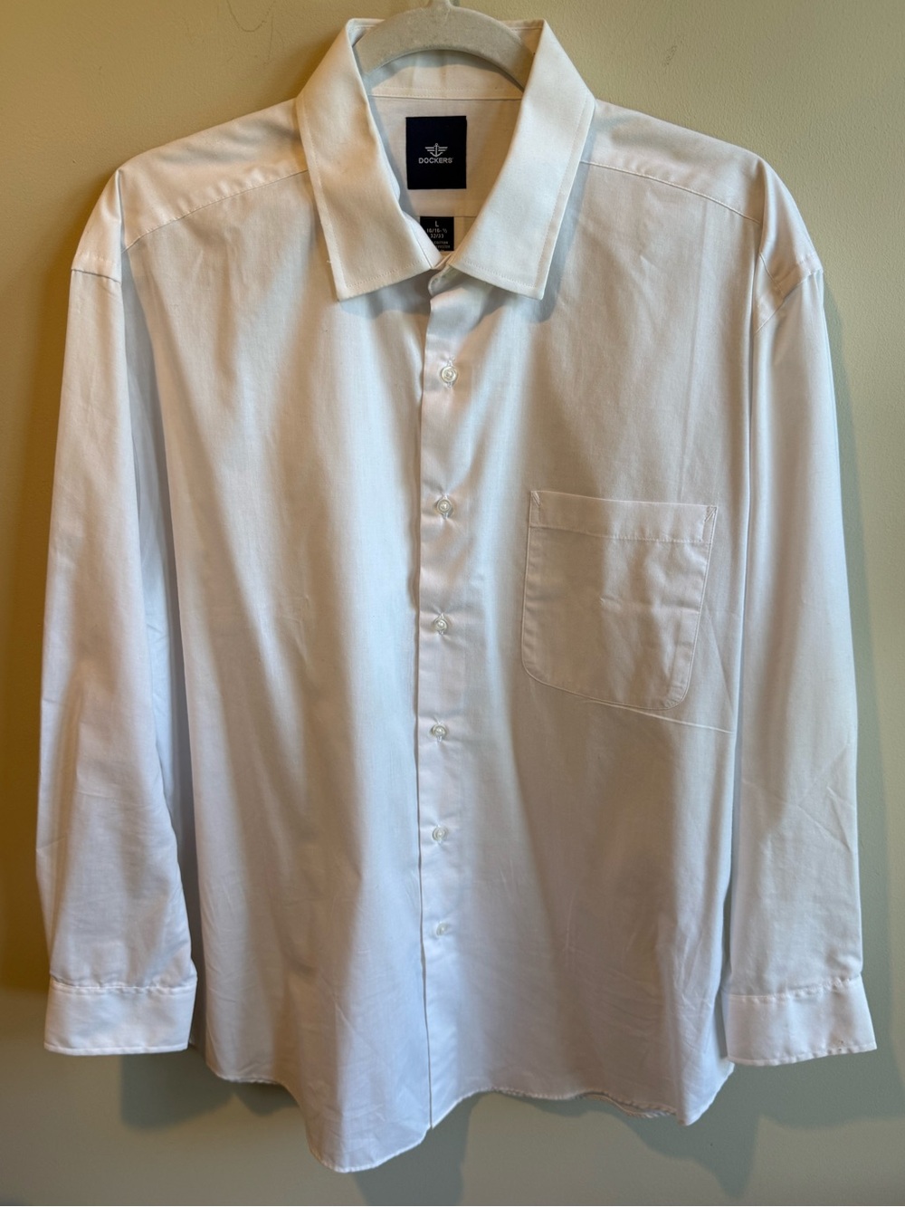 Dockers White Long Sleeve Dress Button Up Shirt, Size LG